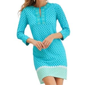 NEW Cabana Life St. Pete Embroidered Tunic Dress Teal Blue Size Large SPF 50